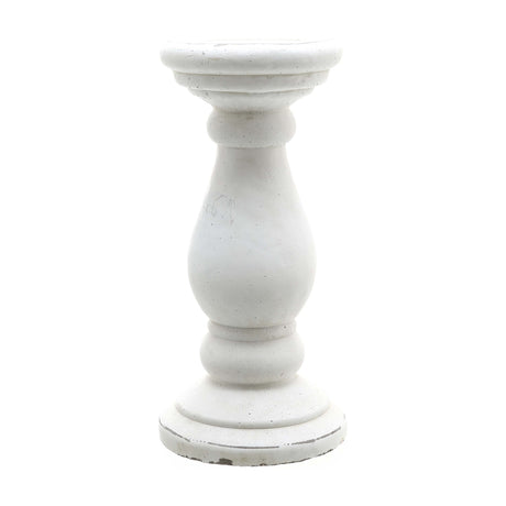 Hill Interiors small matt white ceramic candle holder with turned baluster profile and round pedestal base, shown on a plain white background.