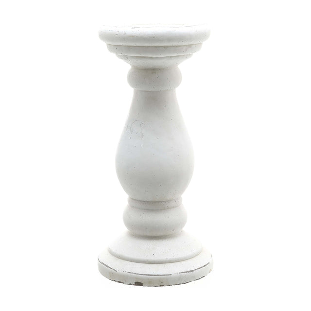 Hill Interiors small matt white ceramic candle holder with turned baluster profile and round pedestal base, shown on a plain white background.