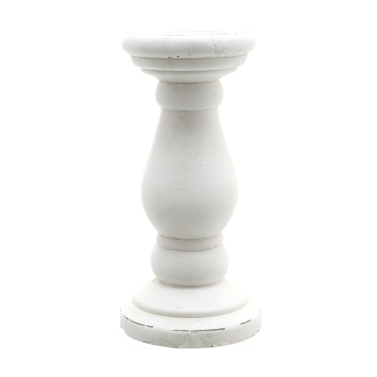 Hill Interiors matt white ceramic candle holder with turned baluster shape and round base, shown against a plain white background.