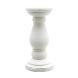 Hill Interiors matt white ceramic candle holder with turned baluster shape and round base, shown against a plain white background.