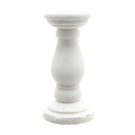 Hill Interiors matt white ceramic candle holder with turned baluster shape and round base, shown against a plain white background.