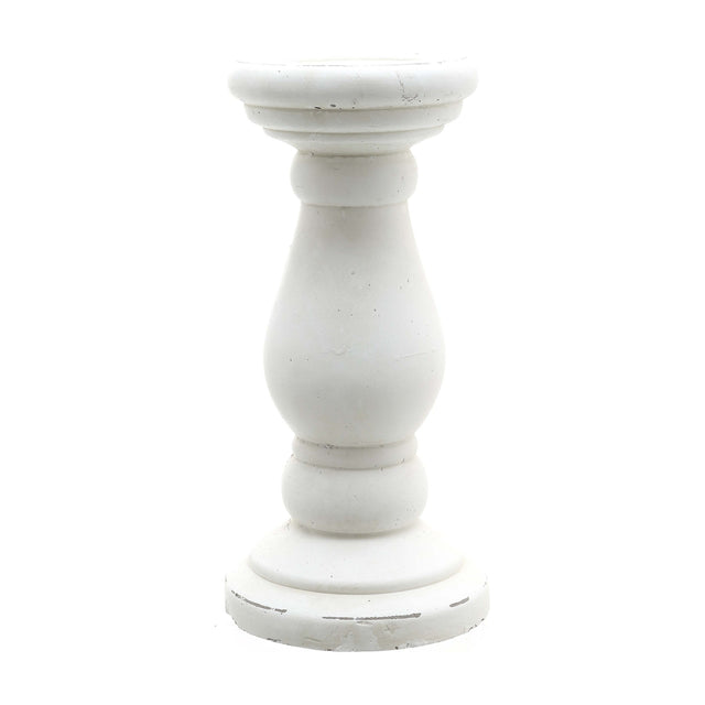 Hill Interiors matt white ceramic candle holder with turned baluster shape and round base, shown against a plain white background.