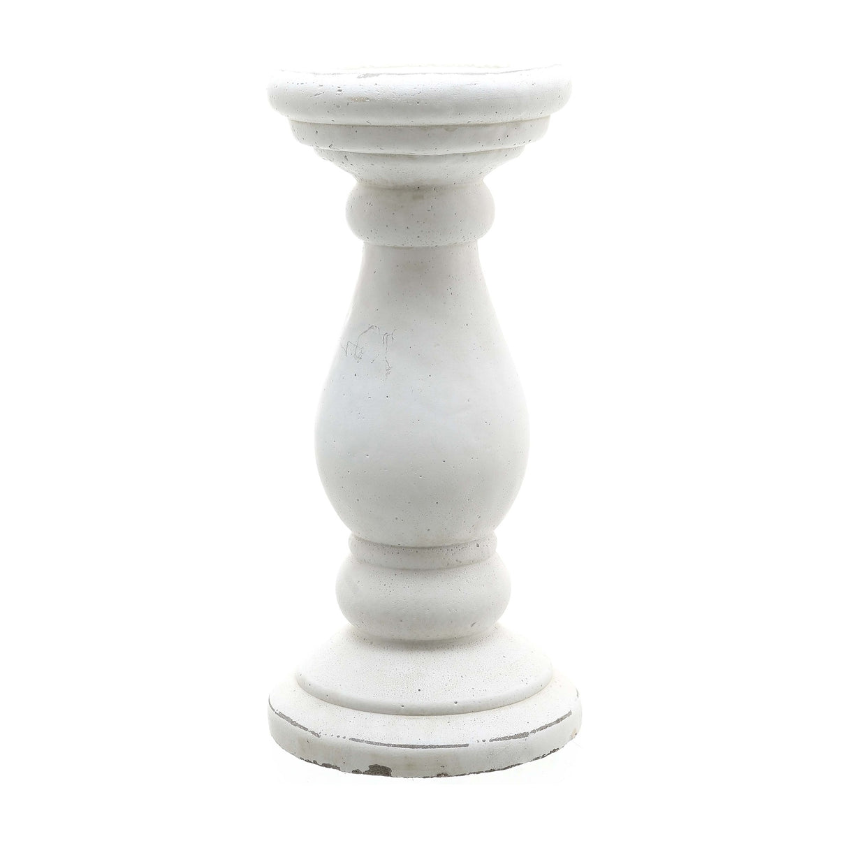 Hill Interiors Large Matt White Ceramic Candle Holder with a turned baluster column and round base, shown against a plain white background.
