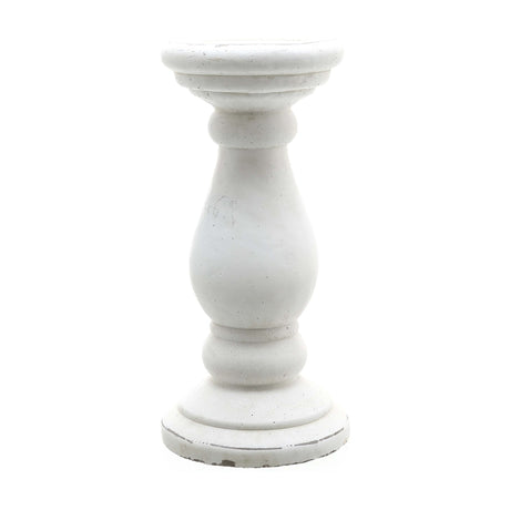 Hill Interiors Large Matt White Ceramic Candle Holder with a turned baluster column and round base, shown against a plain white background.
