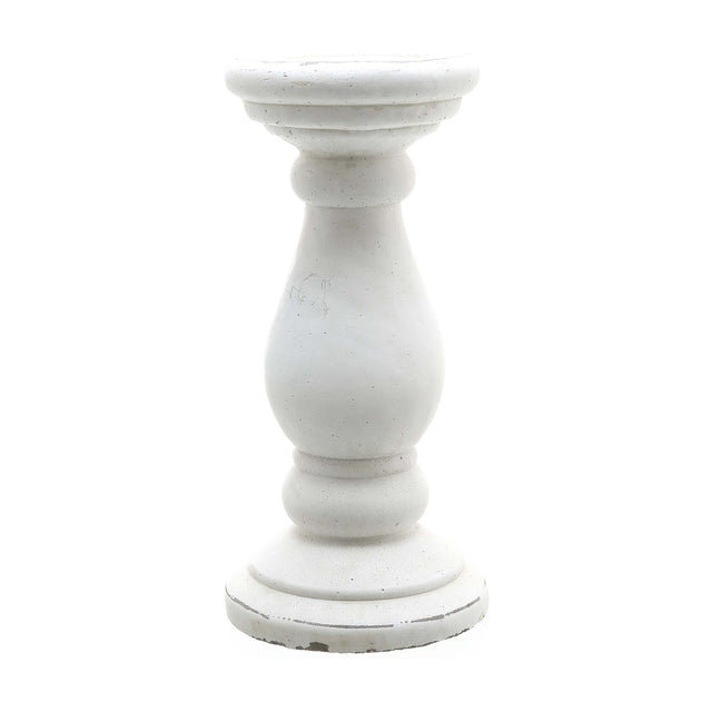 Hill Interiors Large Matt White Ceramic Candle Holder with a turned baluster column and round base, shown against a plain white background.