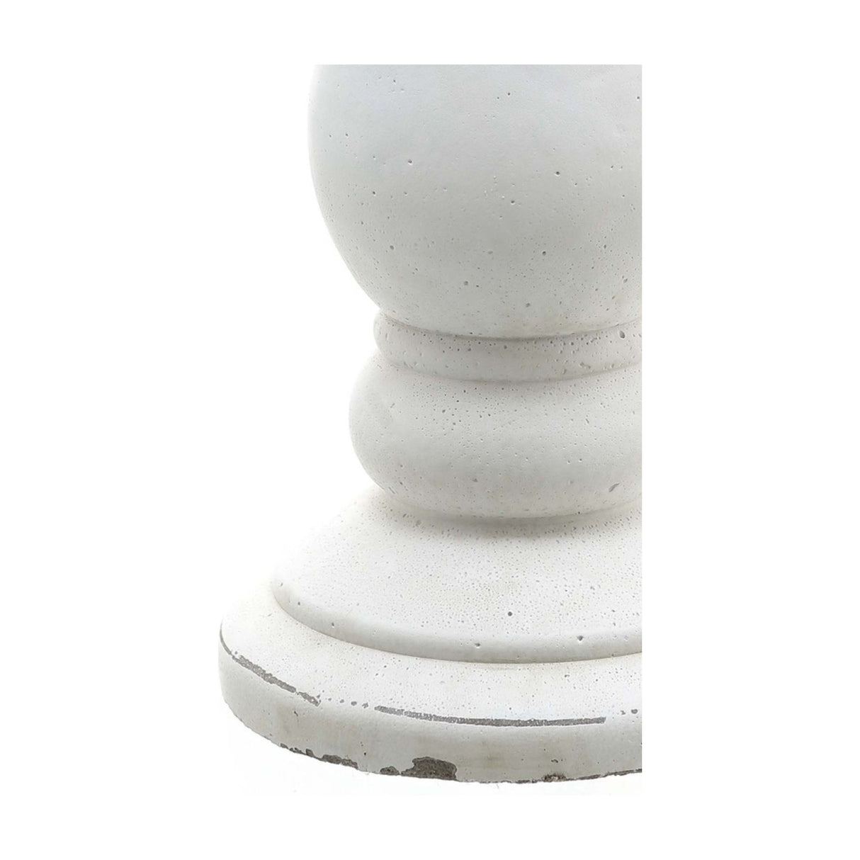 Close-up of the base of Hill Interiors Large Matt White Ceramic Candle Holder, showing turned column detail and tiered round foot on a white background.