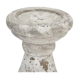 Close-up of the Hill Interiors Stone Ceramic Candle Holder in beige, showing the tapered pillar base and rounded dish top with a distressed matte finish.