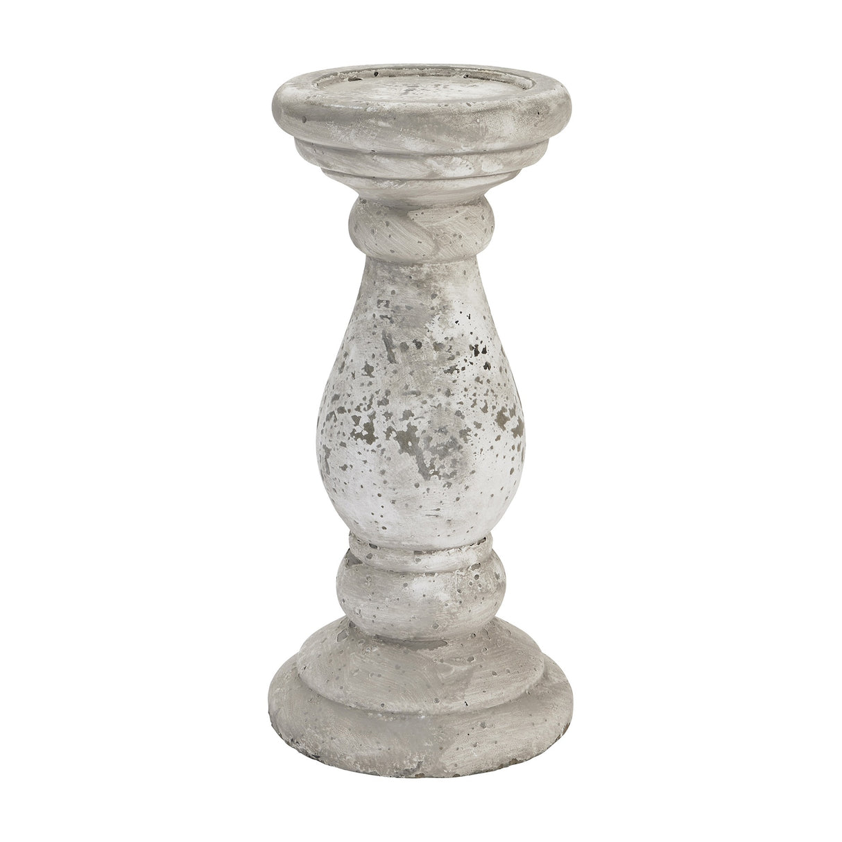 Hill Interiors Large Stone Ceramic Candle Holder in beige with a tall tapered pillar form and textured stone-effect matte finish on a white background.