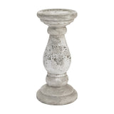 Hill Interiors Large Stone Ceramic Candle Holder in beige with a tall tapered pillar form and textured stone-effect matte finish on a white background.