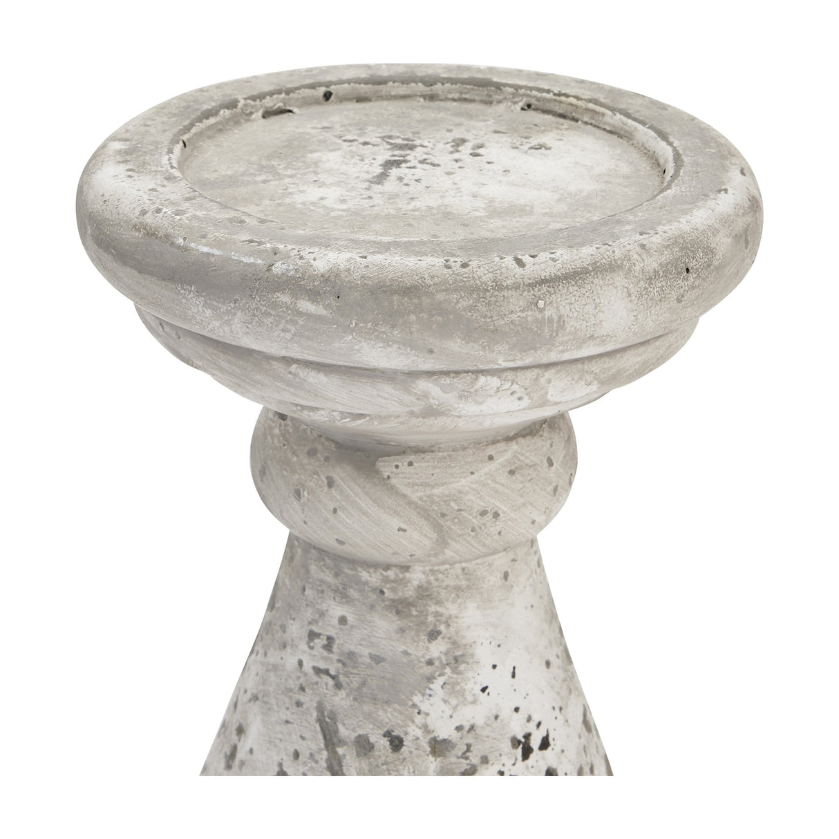 Hill Interiors large beige ceramic candle holder with tapered pillar form and stone-effect matte finish, shown close-up on a plain white background.
