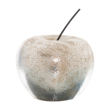 Hill Interiors Ceramic Apple Ornament in silver with a glazed speckled finish and slender black stem, shown against a plain white background.