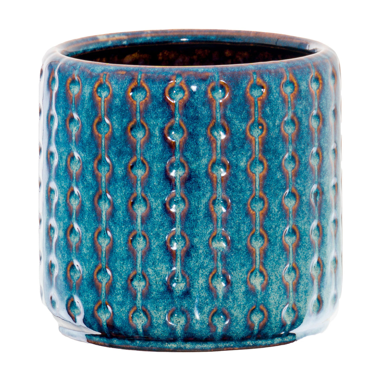 Hill Interiors ceramic indoor planter in indigo blue with a textured beaded vertical pattern and glazed finish, shown against a plain white background.