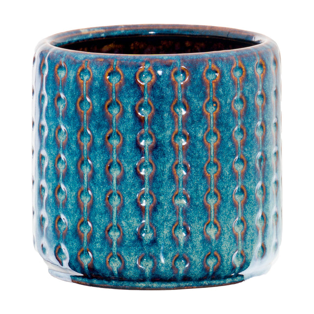 Hill Interiors ceramic indoor planter in indigo blue with a textured beaded vertical pattern and glazed finish, shown against a plain white background.