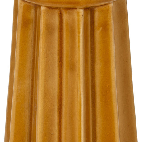 Close-up of the Hill Interiors Tall Ceramic Vase in ochre yellow, showing the fluted tapering body and subtle tonal shifts across the glazed surface.