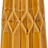Close-up of the Hill Interiors Tall Ceramic Vase in ochre, showing the glossy glazed surface with raised diamond relief pattern and subtle tonal shifts.