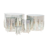 Hill Interiors Small Christmas Tree Crackled Glass Candle Holder shown with larger tree-shaped glass holders in a graduated set on a white background.