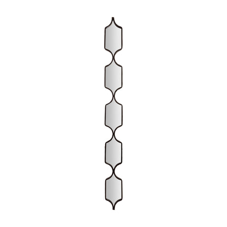 Hill Interiors Geometric Collage Wall Mirror in black, a tall narrow arrangement of five lantern-shaped glass panes within a slim black frame.