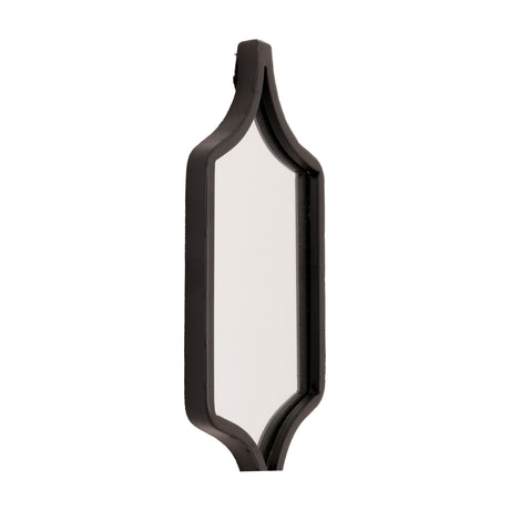 Hill Interiors Geometric Collage Wall Mirror in black, side view showing the slim elongated frame and shallow depth against a white background.