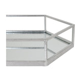 Hill Interiors Hexagon Glass Serving Tray in silver, close-up of the mirrored base and raised geometric rim on a white background.