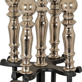 Close-up of the Hill Interiors Chrome Handled Companion Set showing polished silver chrome handles with ball finials seated on a black metal stand.