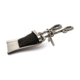Hill Interiors Antique Pewter Crook Handled Hearth Tidy in silver, with a dark bristled brush and twin looped handles, shown on a plain white background.