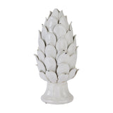 Hill Interiors Large Ceramic Artichoke Ornament in cream with layered sculpted leaves on a footed base, shown against a plain white background.