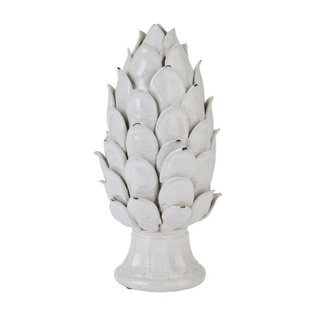 Hill Interiors Large Ceramic Artichoke Ornament in cream with layered sculpted leaves on a footed base, shown against a plain white background.