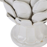 Close-up of Hill Interiors Large Ceramic Artichoke Ornament in cream, showing layered sculpted leaves with a soft glazed finish on a white background.