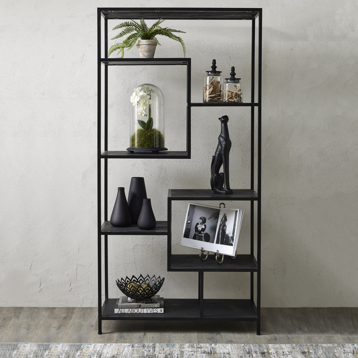 Large Black Metal Multi-Shelf Storage Unit – Black
