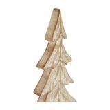 Close-up of the Hill Interiors Wood Large Christmas Tree in brown, showing the carved tiered branches and whitewashed grain finish against a plain background.