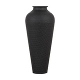 Hill Interiors Matt Black Metal Vase with Lid, a tall tapered 41cm floor vase with hammered texture and fitted lid, shown on a plain white background.
