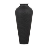 Hill Interiors Matt Black Metal Vase with Lid, a tall tapered 41cm vessel with hammered texture and fitted lid, shown on a plain white background.