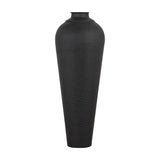 Hill Interiors Matt Black Metal Lidded Vase in a tall tapering silhouette with hammered finish and narrow neck, shown against a plain white background.