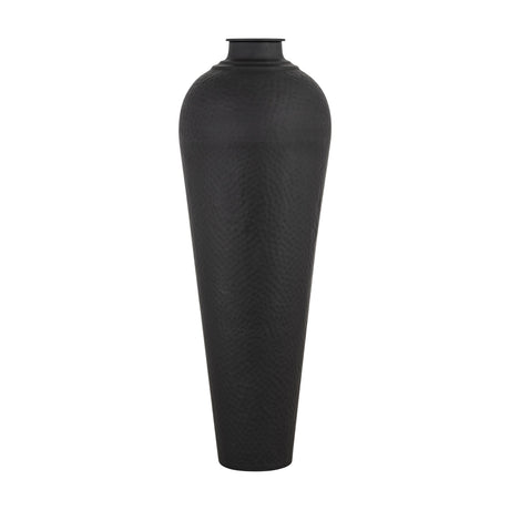 Hill Interiors Matt Black Large Lidded Metal Vase, a tall floor-standing piece with textured matt black finish and fitted lid, on a plain white background.