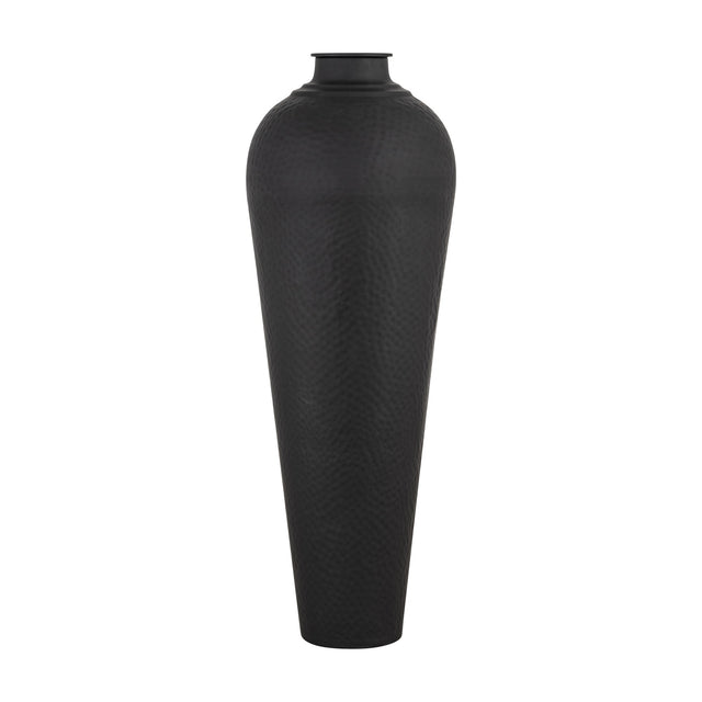 Hill Interiors Matt Black Large Lidded Metal Vase, a tall floor-standing piece with textured matt black finish and fitted lid, on a plain white background.