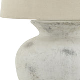 Close-up of the Hill Interiors Ceramic Table Lamp 76cm in antique white glaze, showing the rounded turned base and neutral linen shade.