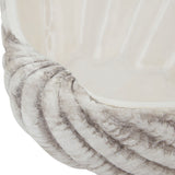 Close-up of Hill Interiors medium ceramic shell bowl planter in white, showing the fluted rope-like rim and smooth glazed interior.