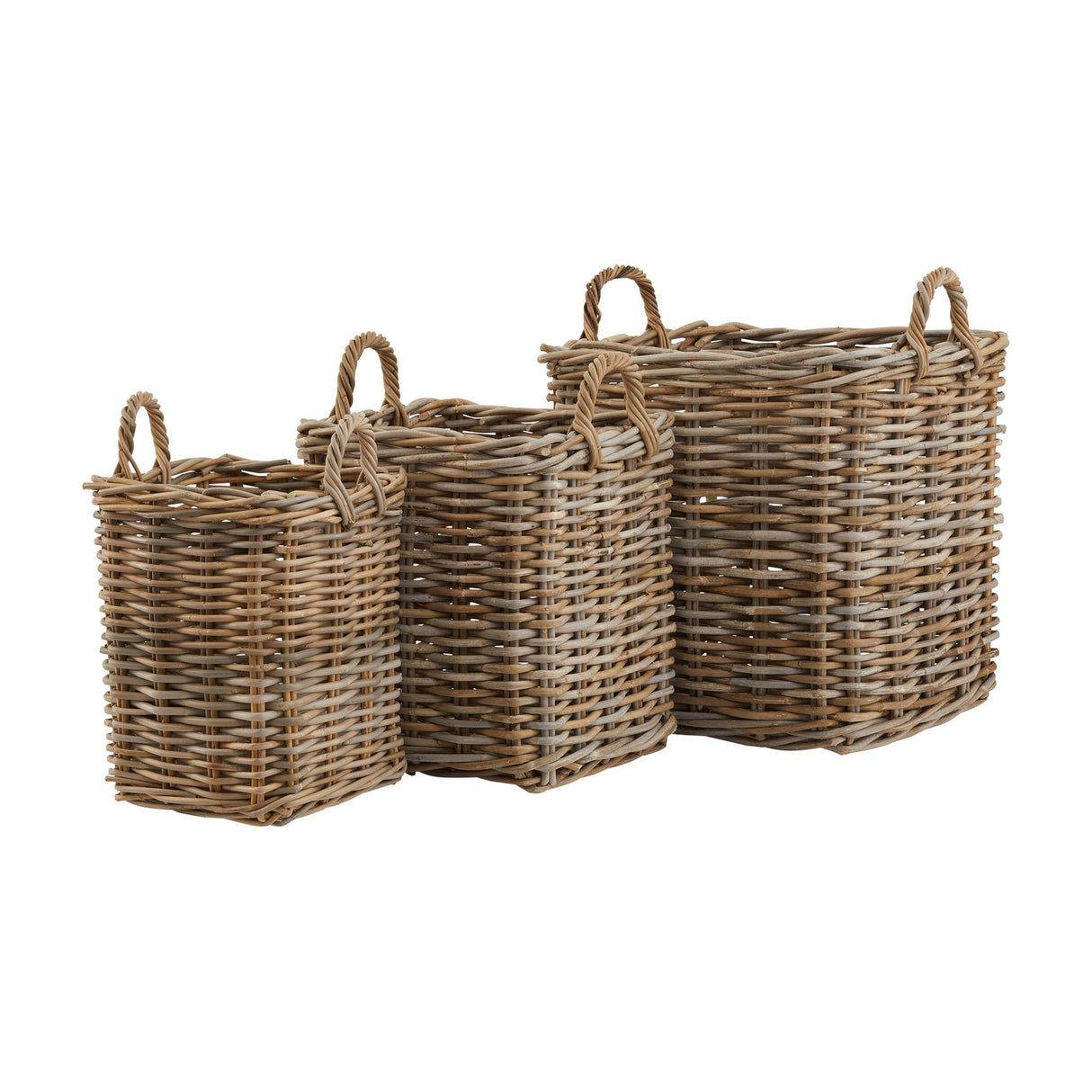 Set of 3 Square Rattan Storage Baskets – Brown