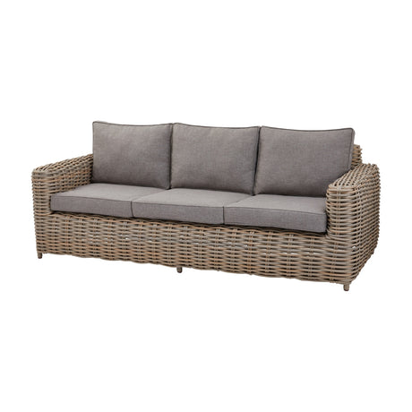 Hill Interiors Outdoor Five Seater Garden Lounge Set in beige woven rattan-effect finish with grey cushions, shown against a plain white background.