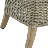 Close-up of Hill Interiors Metal Outdoor Dining Chair in beige, showing woven detailing on the seat base and tapered light wood-effect legs.