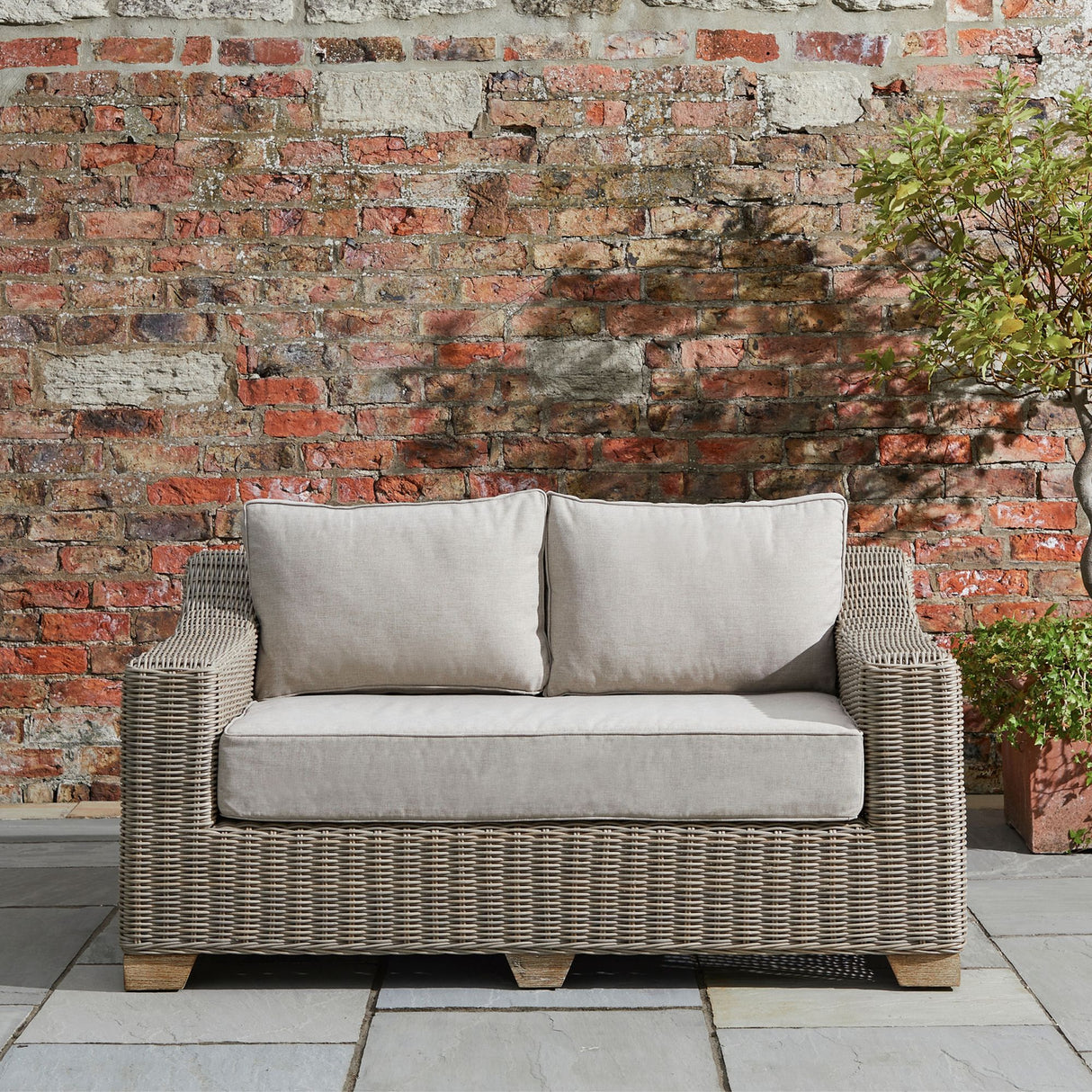 Rattan Two-Seater Garden Sofa – Beige