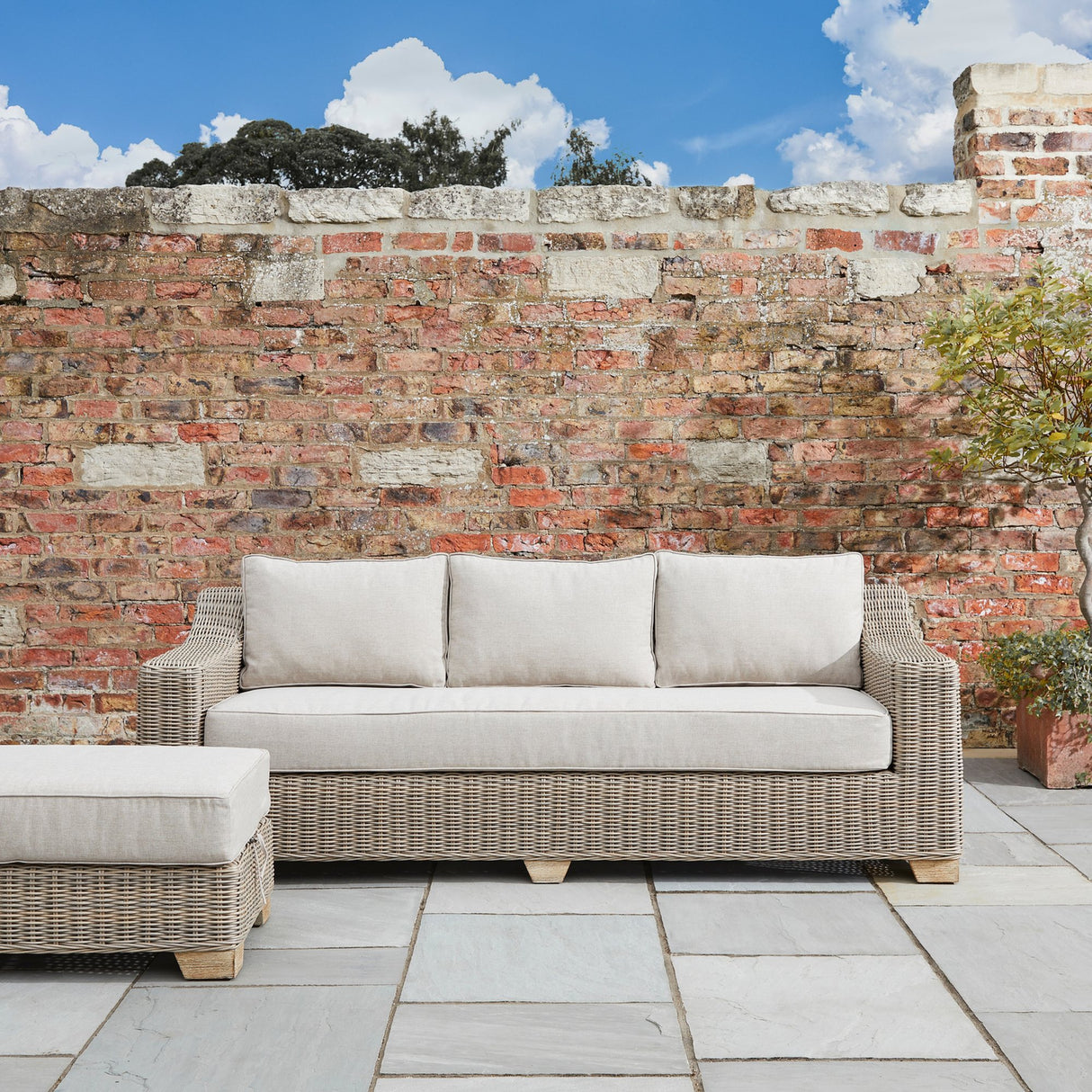 Rattan Three-Seater Garden Sofa – Beige