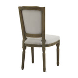 Hill Interiors Wooden Dining Chair in grey, rear view showing solid wood frame, upholstered back panel, studded seat trim and fluted turned legs.