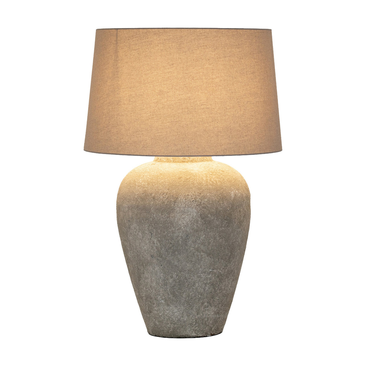Elvessa Aged Stone Tall Table Lamp with Linen Shade – Beige