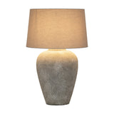 Elvessa Aged Stone Tall Table Lamp with Linen Shade – Beige