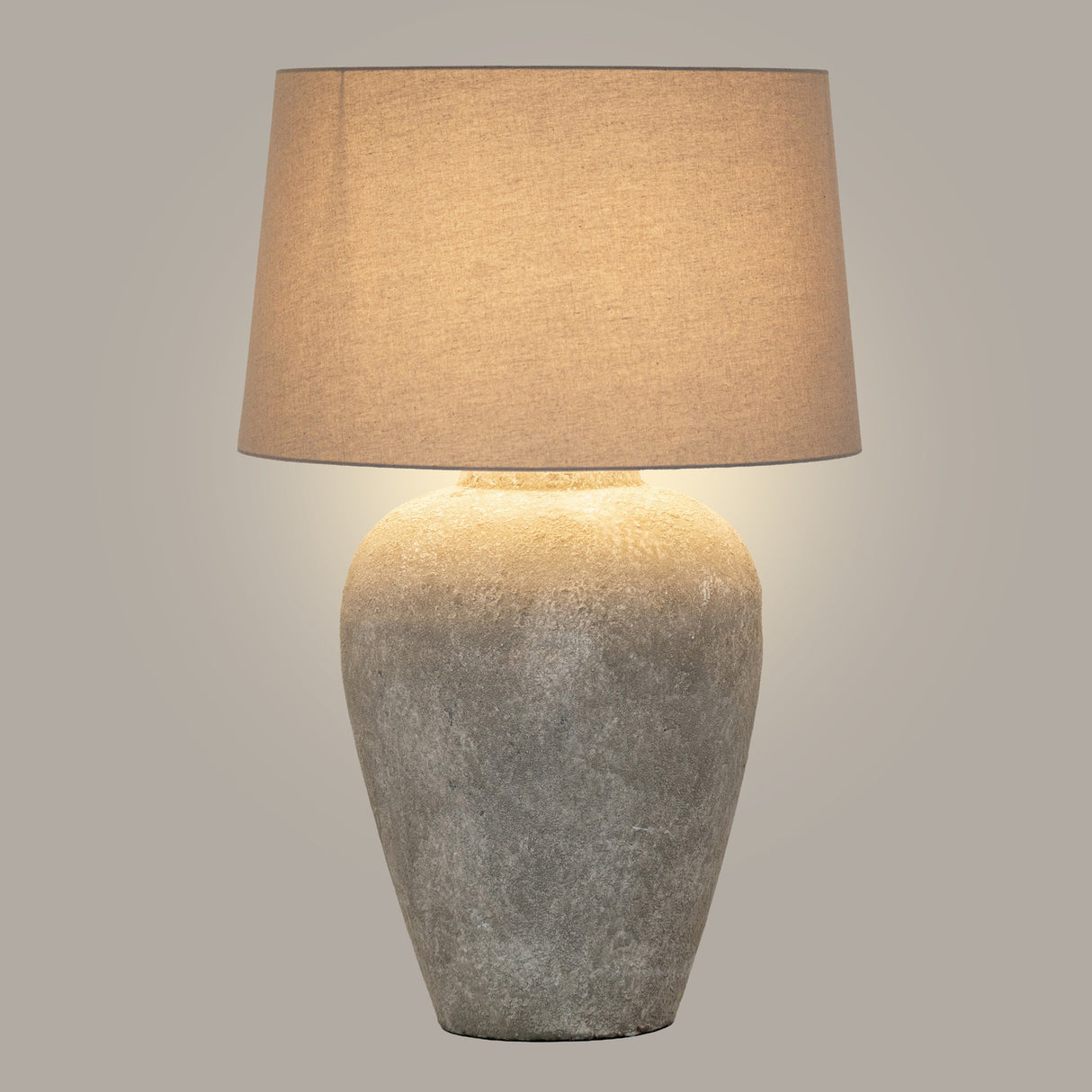Elvessa Aged Stone Tall Table Lamp with Linen Shade – Beige