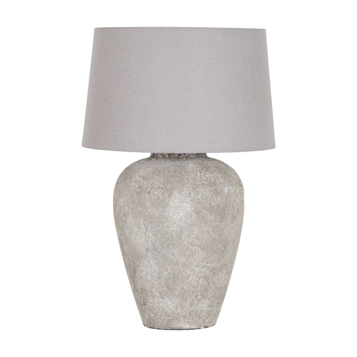 Elvessa Aged Stone Tall Table Lamp with Linen Shade – Beige