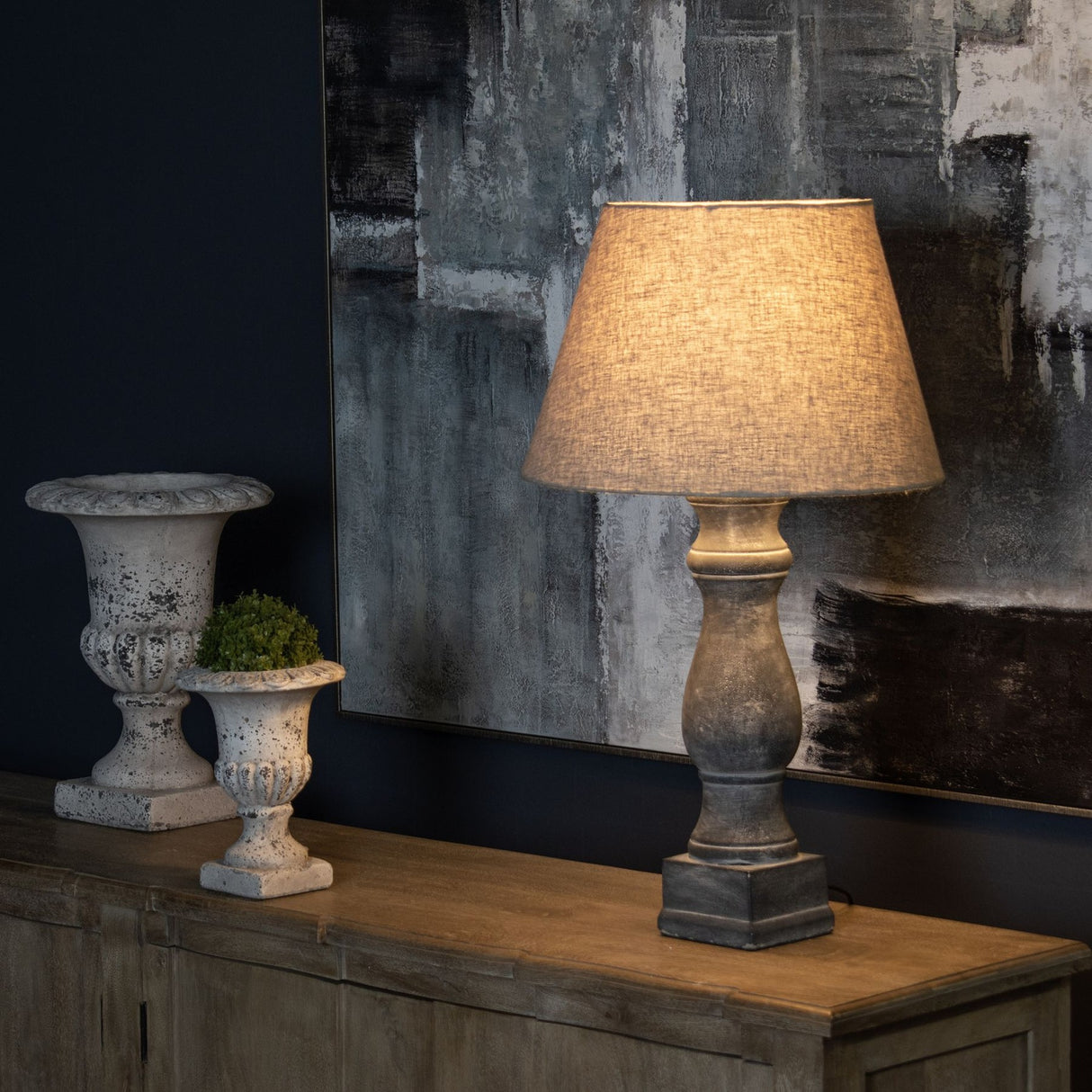 Ferranock Candlestick Table Lamp with Linen Shade – Grey