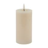 Hill Interiors Melt Effect LED wax pillar candle in beige with a moulded flame tip, shown against a plain white background.