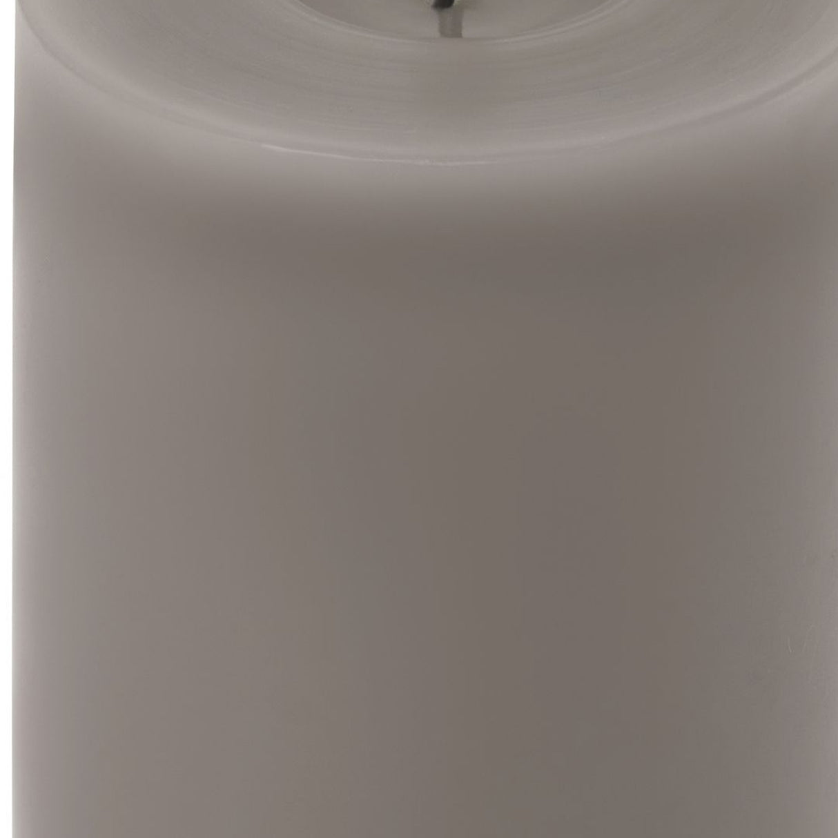 Close-up of Hill Interiors Melt Effect LED Wax Candle in grey, showing the smooth wax surface and softly pooled melted top around the wick.